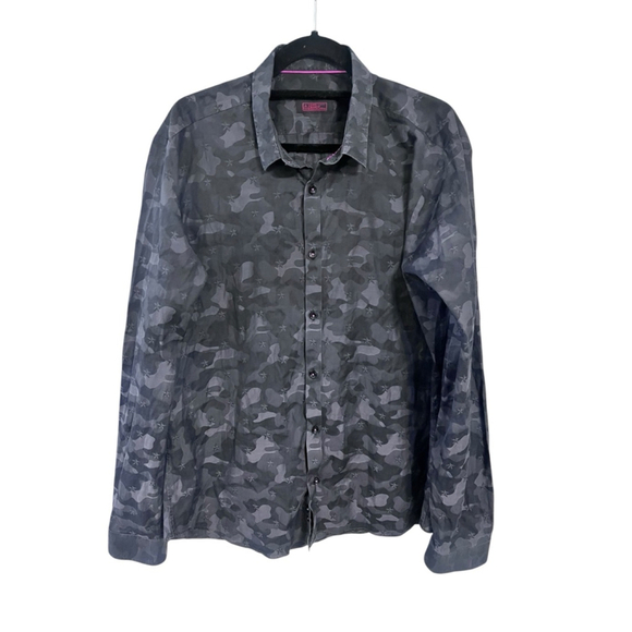 Jared Lang After Hours Camo Stars Long Sleeve Button Down Shirt Size XL Slim Fit - Picture 1 of 7